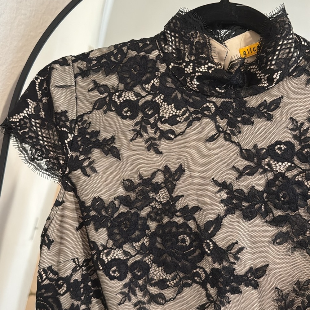 Alice + Olivia Black Lace High Neck Open Back Dress - Picture 3 of 6